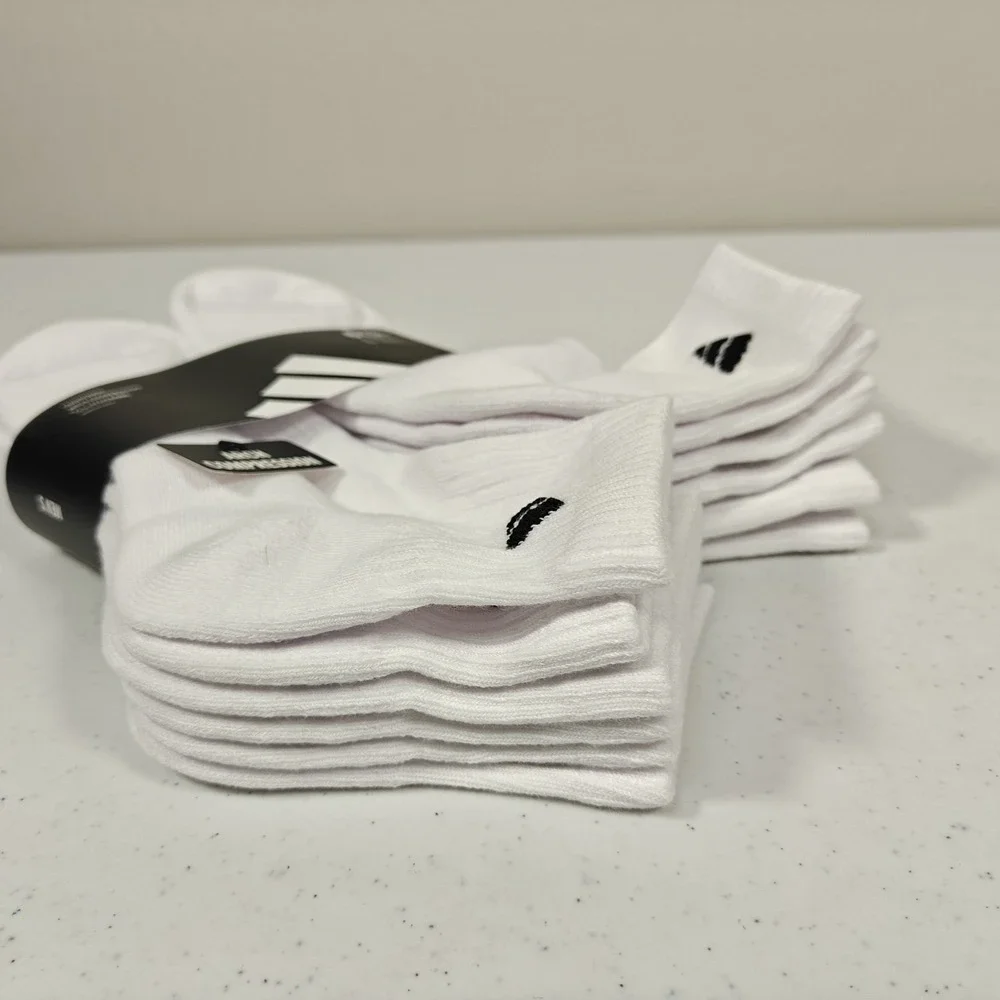 Adidas Mens Originals Quarter Ankle Soft Dry White Socks 6 Pairs Size Large 8-12